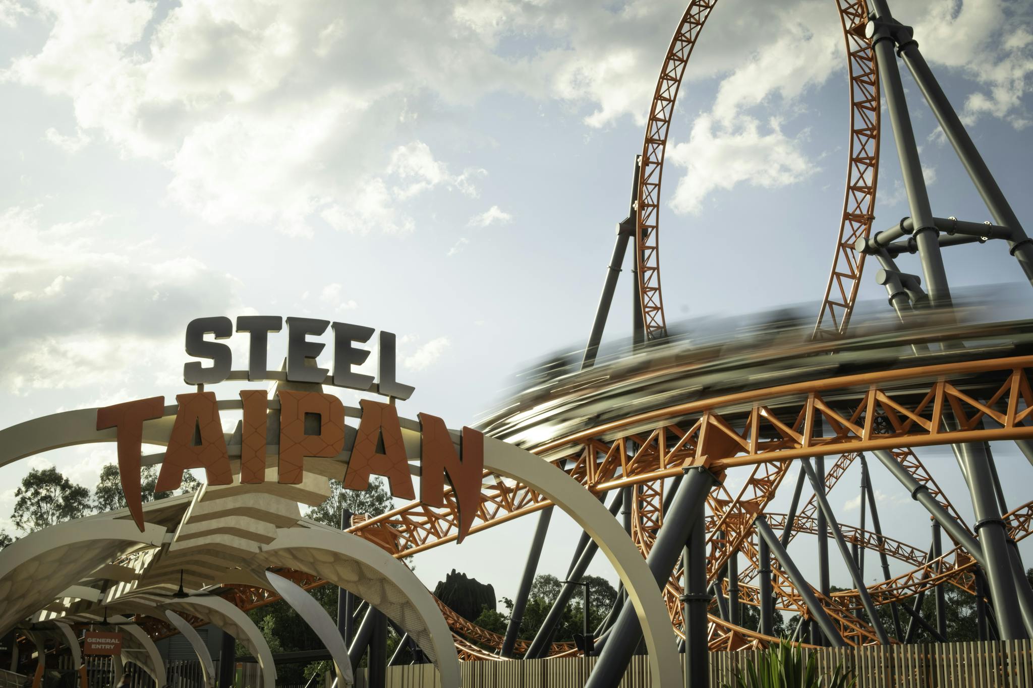 Experience the excitement of the Steel Taipan rollercoaster at Dreamworld theme park.