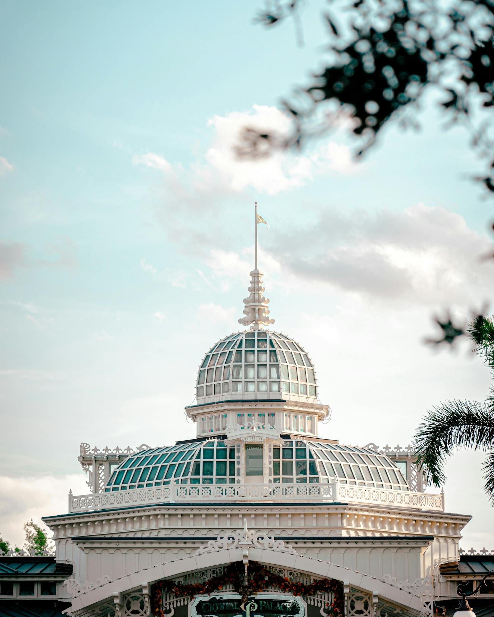 Stunning glass dome of Crystal Palace at Magic Kingdom, Orlando, Florida.